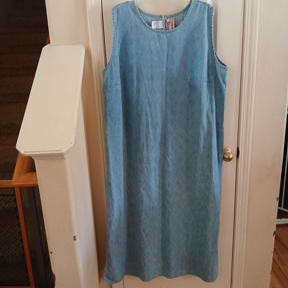 Y2K 90s Vintage Studio Ease  Blue Denim Sleeveless Maxi Dress Cottagecore Boho
